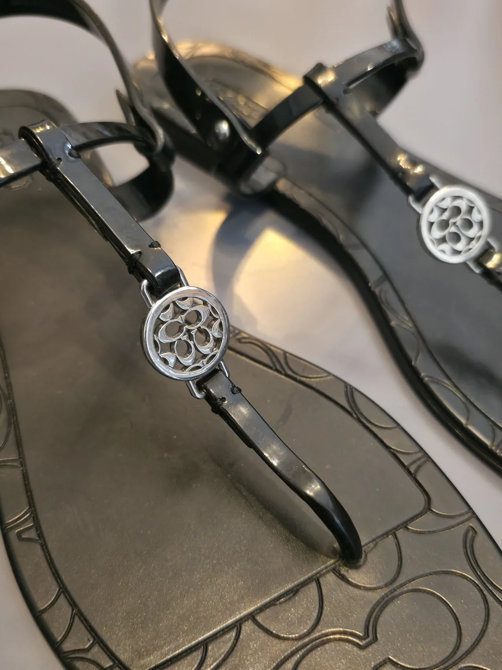 Coach Women's Black Jelly T-Strap Sandals - Picture 2 of 8